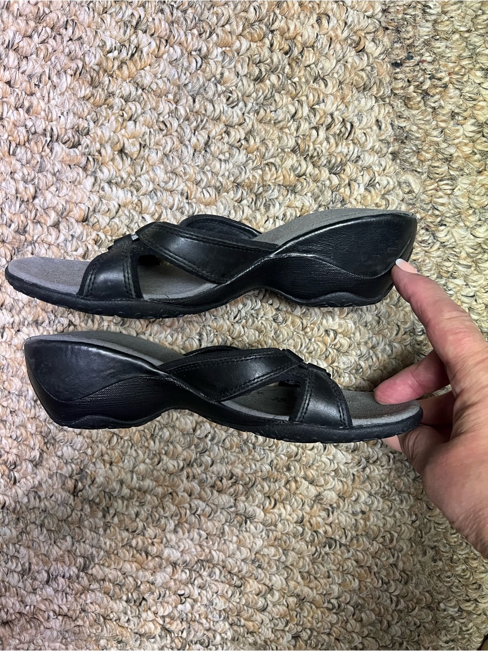 Merrell Black Leather Wedge Sandals Size 7